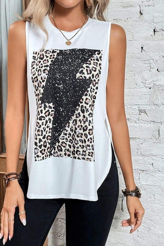Lightning Bolt Tank Top in Leopard Print