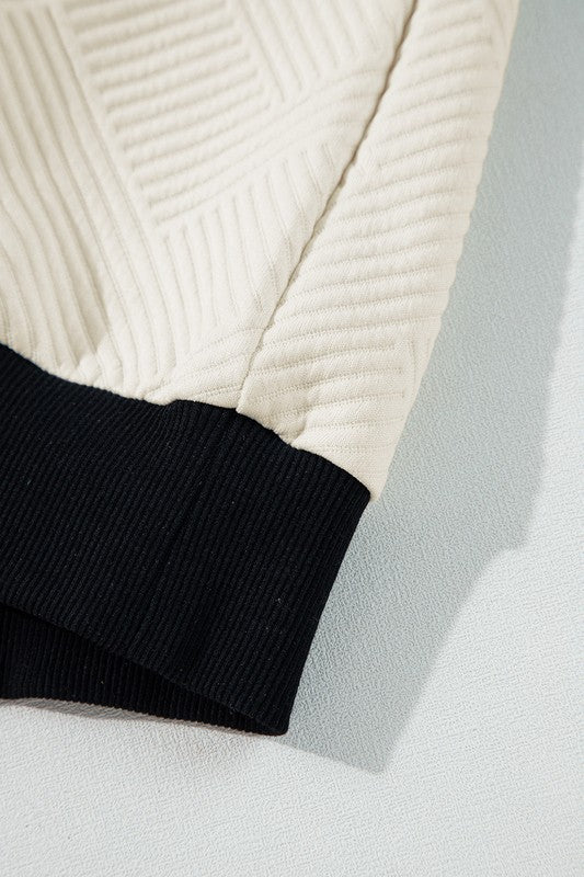 Textured Contrast Trim Raglan Top in Cream