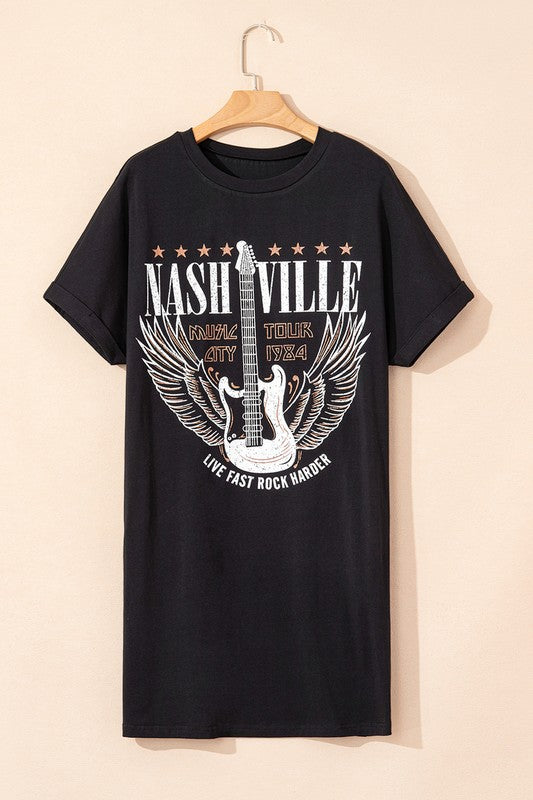 Nashville Guitar T-Shirt Mini Dress in Black