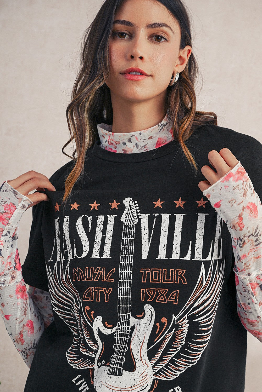 Nashville Guitar T-Shirt Mini Dress in Black