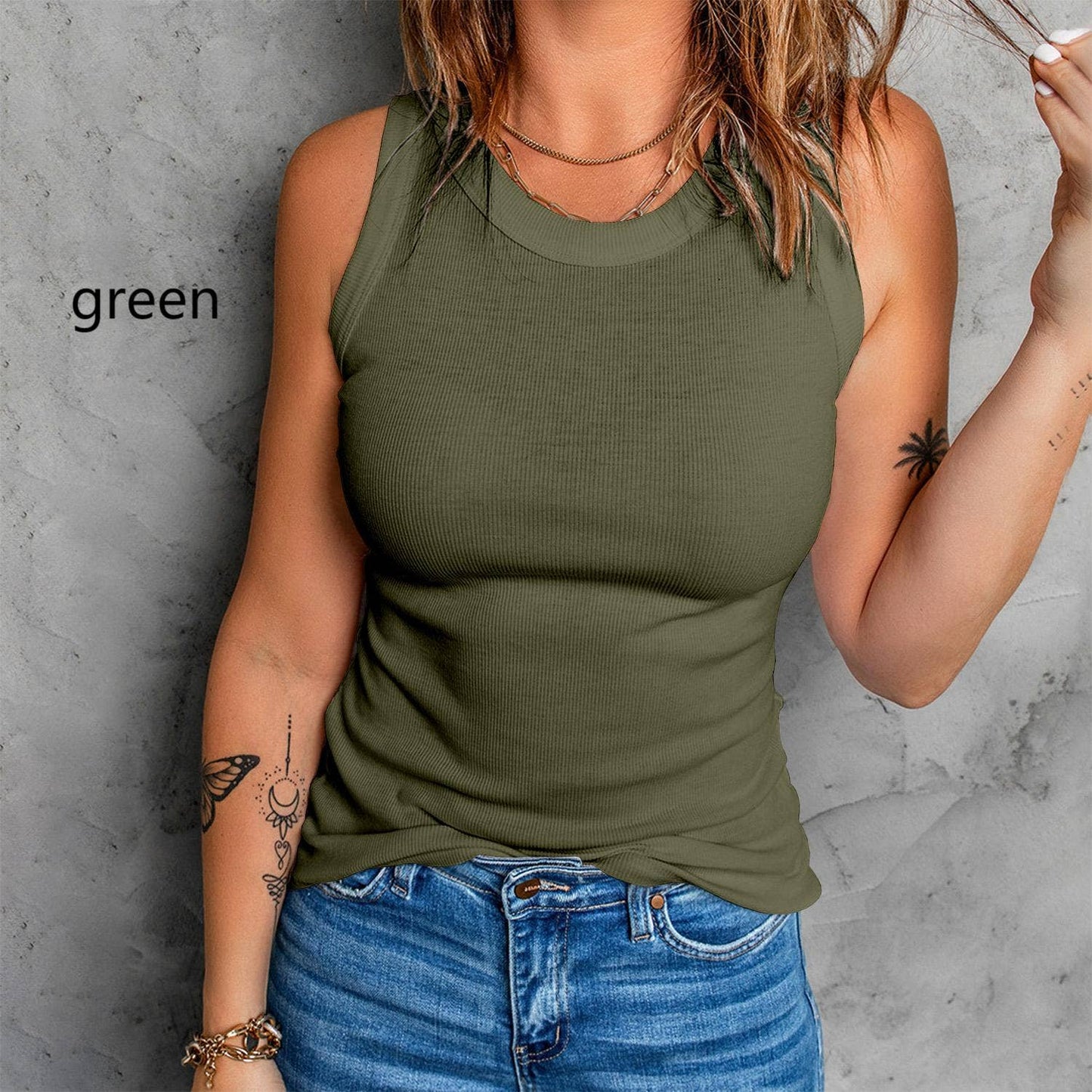 Sleeveless Basic Cami Tank Top in Olive Green