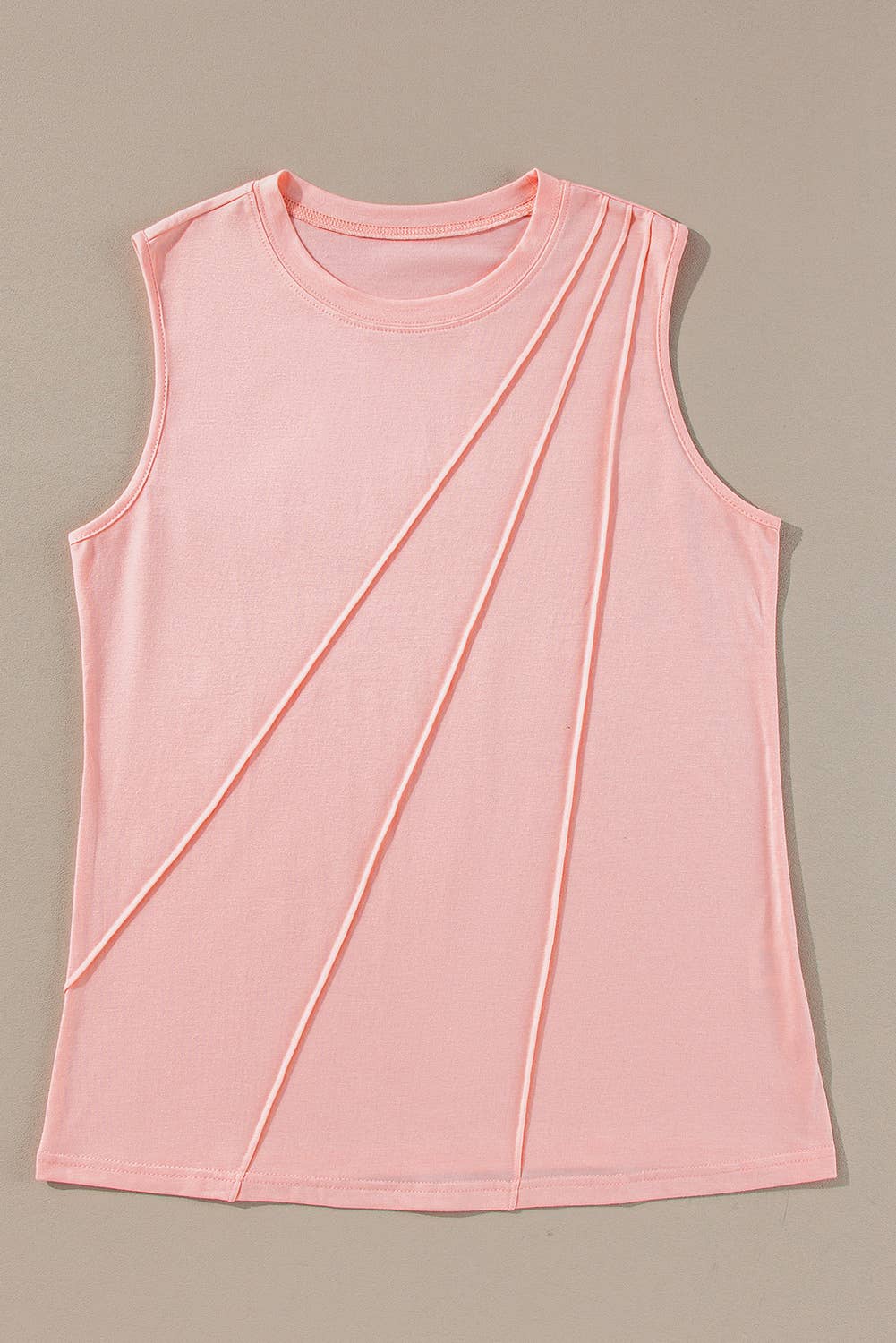 Crew Neck Pleated Tank Top in Pink