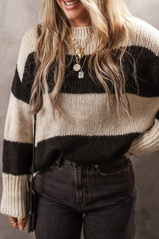 Colorblock Pullover Sweater in Black