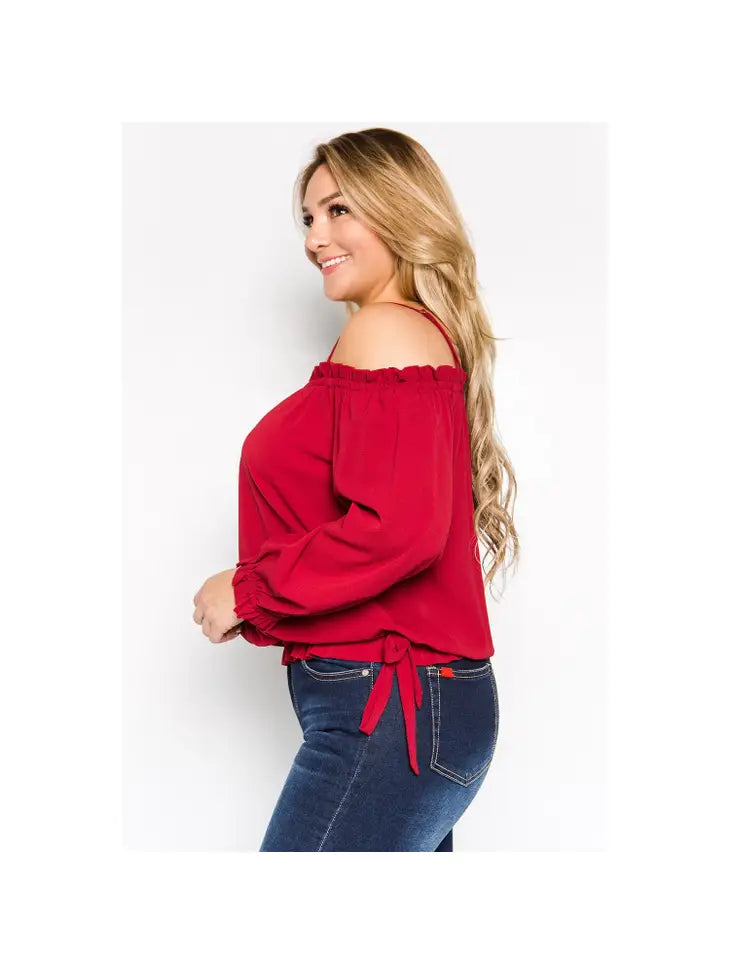 Plus size red cold shoulder top hotsell