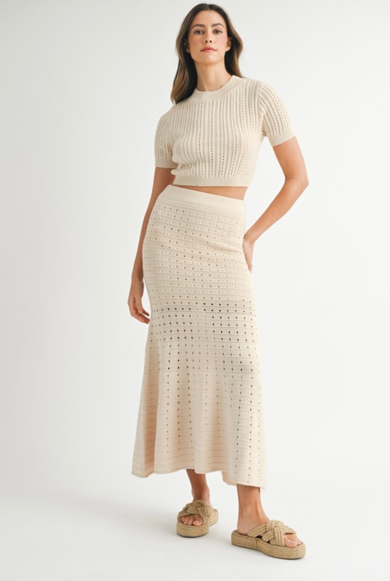 Knit Crop Top and Maxi Skirt Set in Black Cream