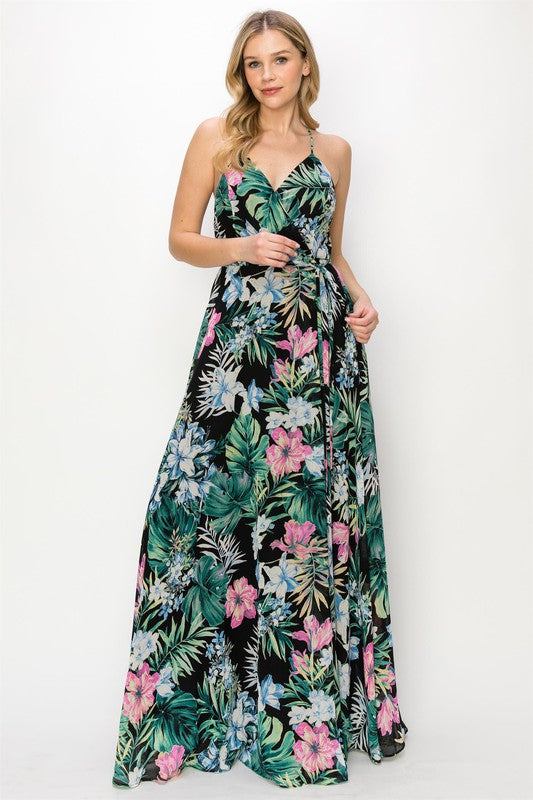 Sleeveless Floral Wrap Dress