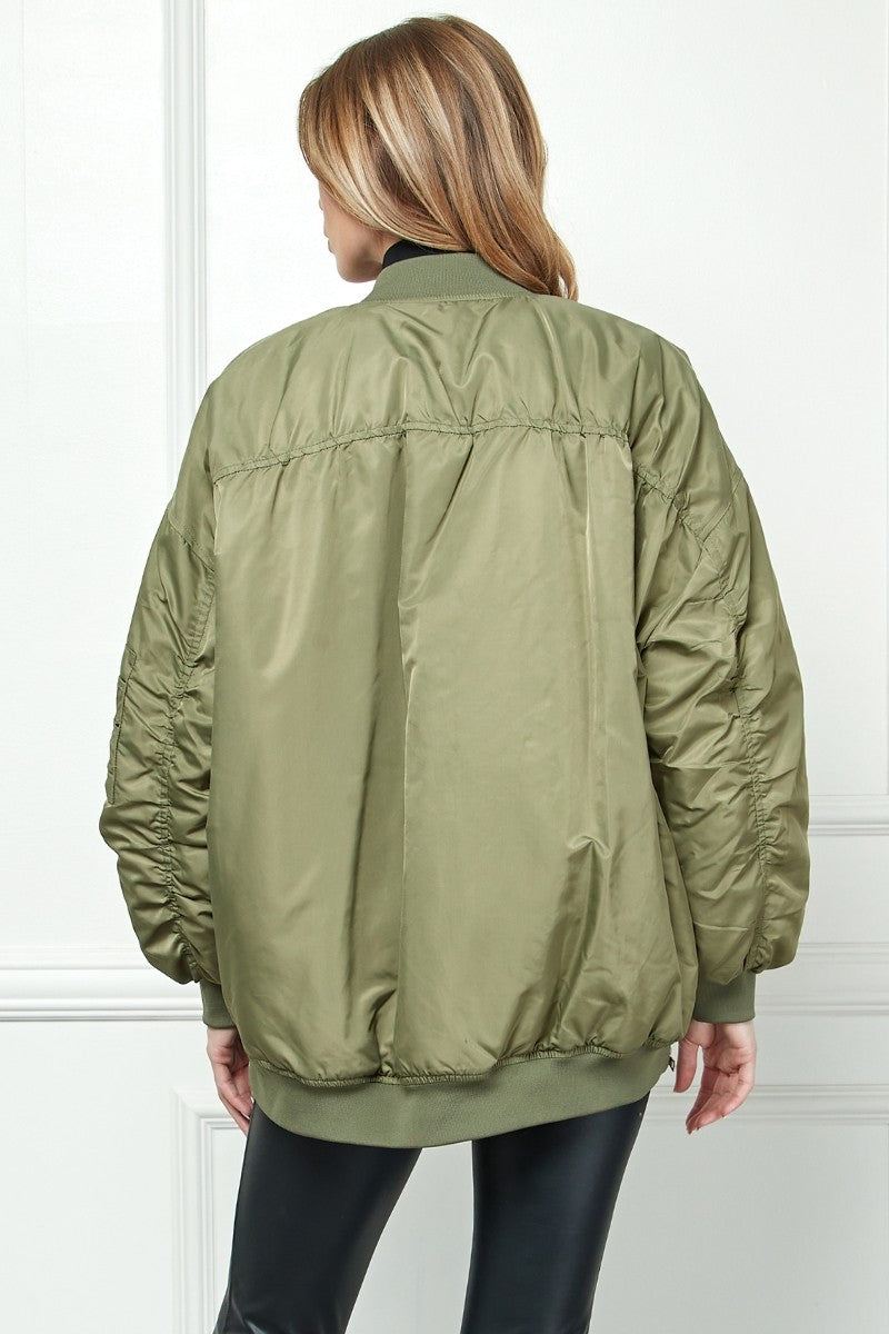 Oversize Bomber Jacket in Olive Green