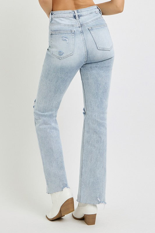 High Rise Ankle Flare Distressed Jeans in Light