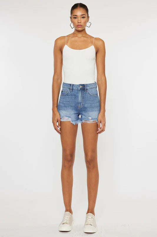 KanCan High Rise Shorts with Raw Frayed Hem